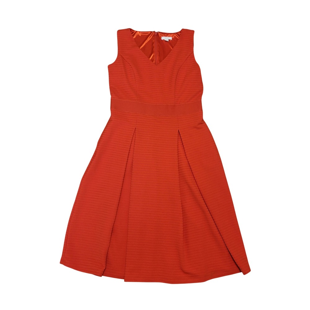 New York & Company Orange Red Textured Fit and Flare Dress Sleeveless Size L